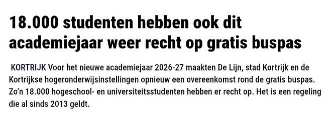 Gratis buspas studenten Kortrijk