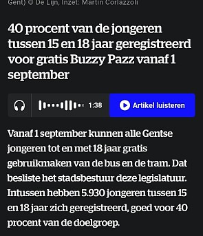 Gent gratis Buzzy Pazz van De Lijn inwoners 6 tem 18 jaar
