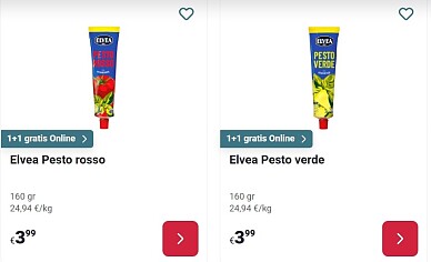Elvea pesto 160 gram 1+1 gratis op Delhaize.be