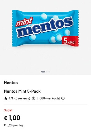 Mentos Mint 5-Pack voor €1