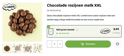 Chocolade rozijnen melk XXL 1+1 gratis