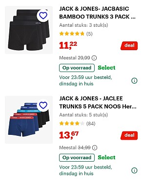 Minstens 50% korting op boxershorts, slips, beha's enz