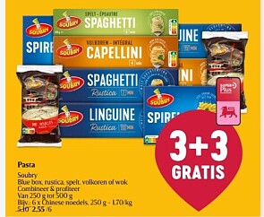 Soubry pasta 3+3 gratis + coupon bij Delhaize