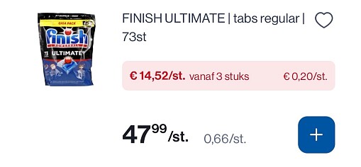 Finish vaatwastabletten ultimate 73 stuks in promo