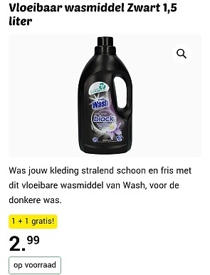 Vloeibaar wasmiddel zwart < 4 cent/wasbeurt