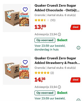 Quaker vanaf 1,57 per stuk!