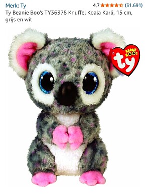 Ty Beanie Boo's Knuffel Koala Karli -68%