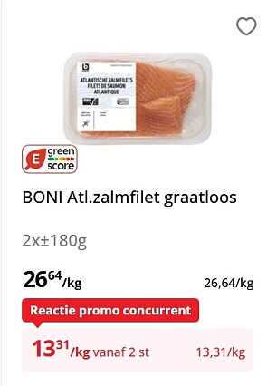 Boni zalmfilet graatloos 2x180 gram -50%