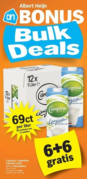 Campina langlekker halfvolle melk slechts 0,69€/L