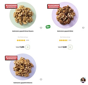 20% korting op 3 soorten gepelde walnoten