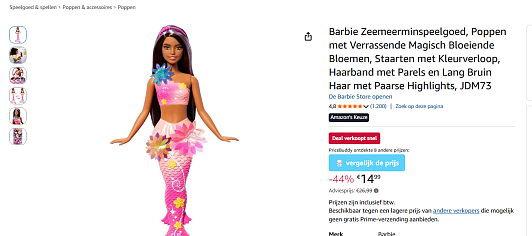 🧜♀️ Barbie Zeemeerminpop nu voor €14,99 (-44%)!