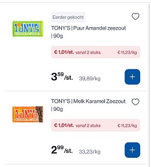 Tony Chocolonely 90 gram voor slechts 1,01€
