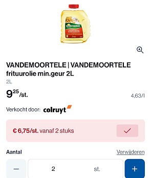 Vandemoortele frituurolie minder geuren 2L goedkoper