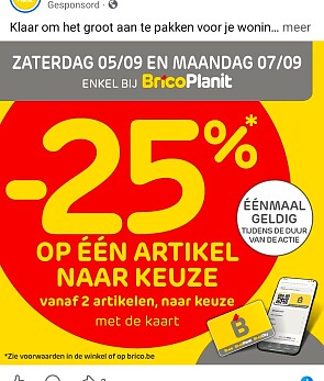 Brico -25% op één artikel naar keuze vanaf 2 artikelen met je klantenkaart.