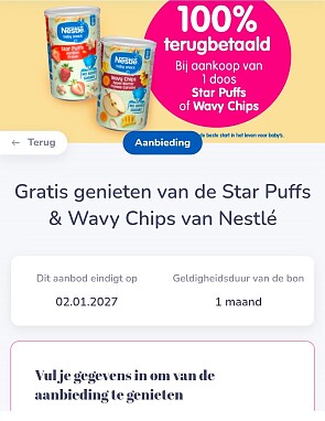 🍪 Nestlé Baby Snack Star Puffs of Wavy Chips 100% terugbetaald!