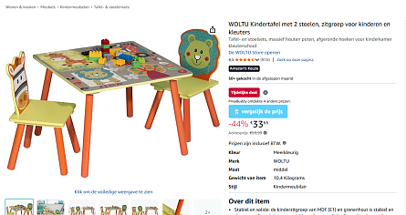 🦁 WOLTU Kindertafel met 2 stoelen nu voor €33,65 (-44%)!