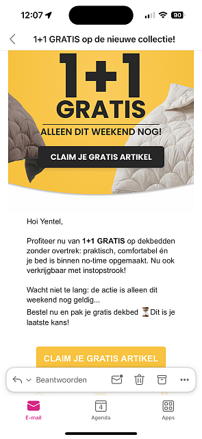 1+1 gratis op lazy dekbedden