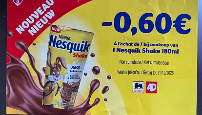 Coupon Nesquick shake aan rek bij Delhaize