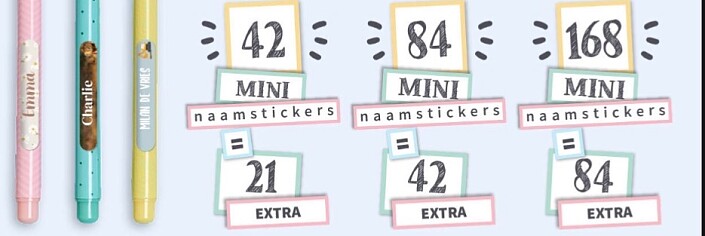 50% EXTRA Mini Naamstickers bij bestelling