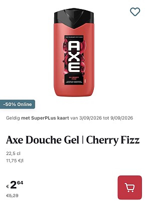 Axe douchegel cherrytomaatjes Fizz -50% op Delhaize.be