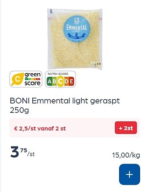Geraspte kazen in promo bij colruyt