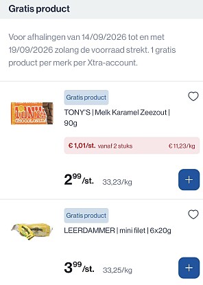 gratis tony's chocolade en leerdammer mini filet bij collect&go