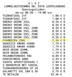 250 g frambozen voor €2,99