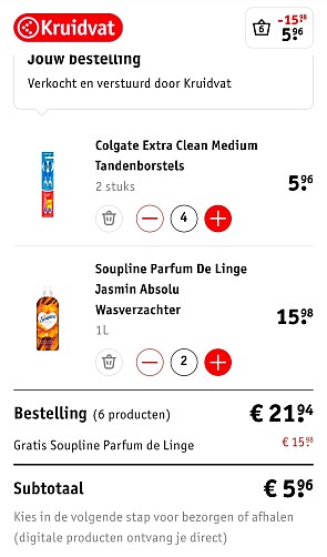 8 tandenborstels + 2x Soupline voor €5,96