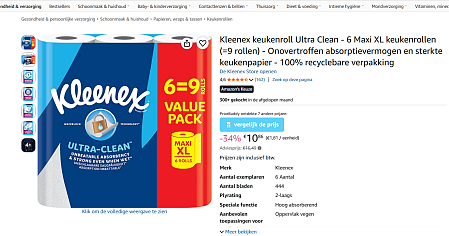 🧻 Kleenex keukenrol Ultra Clean, 6 Maxi XL rollen (=9 rollen)