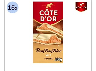 15x Côte d'Or BonBonBloc Witte Chocolade Praliné 200 g