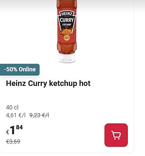 Heinz curry ketchup hot -50% op Delhaize.be
