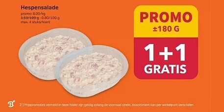 1+1 gratis om hespensalade bij bon ap