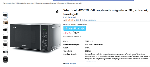 🍽️ Whirlpool MWP 203 SB vrijstaande magnetron