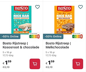 Bosto rijstrepen -50% op Delhaize.be