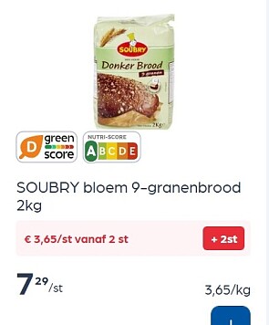 Soubry bloem 9 granenbrood 2 kg -50%