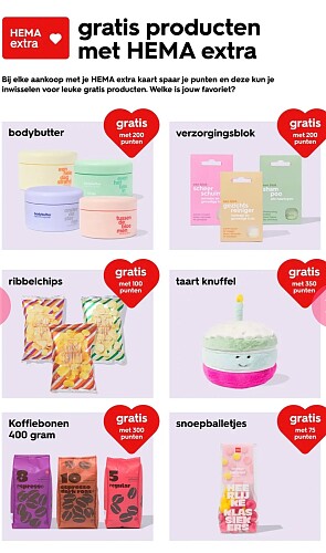 Gratis producten met HEMA extra punten