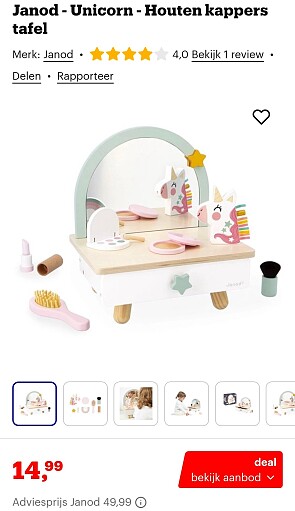 Janod Unicorn houten kappers tafel -70%