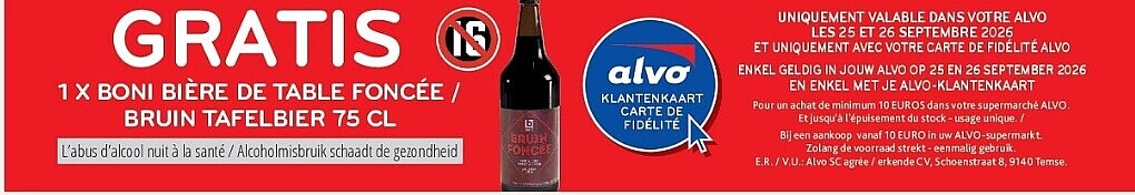 Gratis bruin tafel bier 75 cl met bon bij Alvo