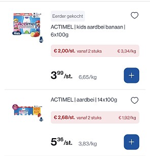 verschillende actimel drink -50% bij colruyt
