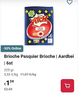 Brioche pasquier aardbei -50% op Delhaize.be