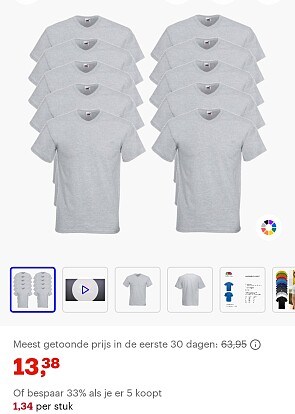 10 Fruit of the loom t-shirts vanaf 13,38€