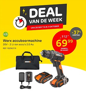 Worx accuboormachine -37%