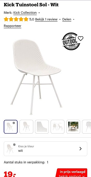 Kick tuinstoel Sol wit -75%