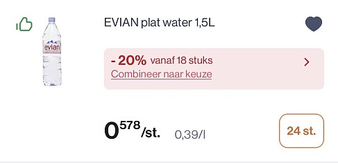 evian plat water 1,5L in promo + coupon
