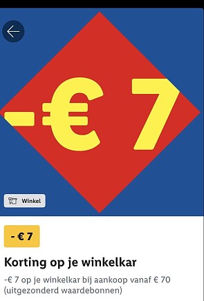 -7 euro korting bij aankoop van 70 euro in de lidl plus app