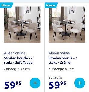 2 eetkamerstoelen/barstoelen voor 59,95€