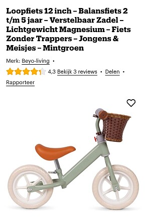 Beyo-living loopfiets 12 inch mintgroen