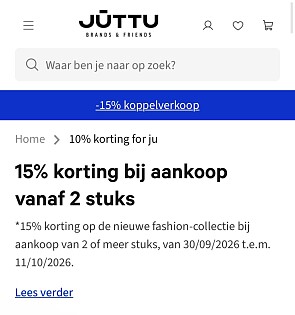 15% korting bij aankoop vanaf 2 stuks