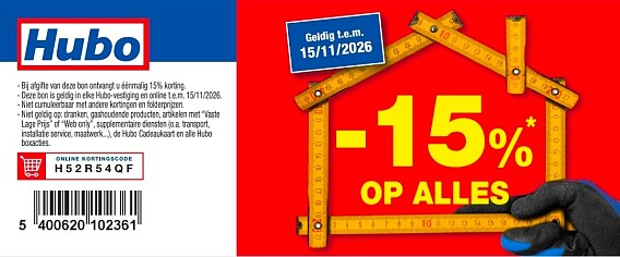 -15% op alles bij Hubo