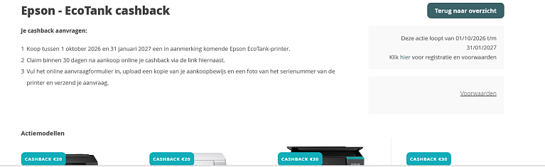 🔥 Epson EcoTank printers met tot €50 cashback 🖨️